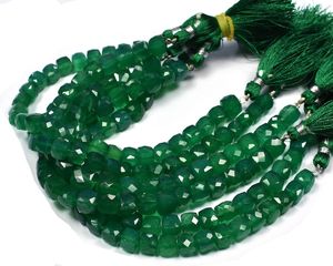 Natural Green Onyx Faceted Cube Shape Gemstone Beads 8-9mm Natural Onyx <b>Stone</b> Loose Beads For Jewelry Making Wholesale Supply - Product Image 1