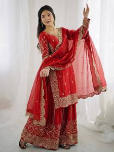 Costume traditionnel indien pakistanais pour femmes, brodé, avec dupatta, coupe ample, longueur au sol, tenue de mariage - Product Image 5
