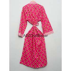 Ropa de Dormir de Algodón de Lujo, Kimono Largo con Estampado Floral, Transpirable, para Todas las Temporadas, Regalo de Navidad Perfecto para Mujer - Product Image 5