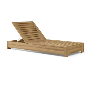 Chaise longue d'extérieur moderne en teck avec dossier réglable, pour patio, jardin, bord de piscine, avec coussin - Product Image 1