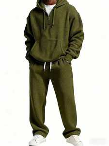 Men's Printed Knit <b>Hooded</b> Tracksuit Full <b>Zip</b> Solid Color Casual Loose Fit 100% Cotton Spring Wear Streetwear - Product Image 3