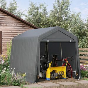 Abri de jardin robuste 2,8 m x 2,4 m avec structure en bois, abri pour vélos, abri de rangement pour patio, portes métalliques à double fermeture éclair, gris foncé - Product Image 2