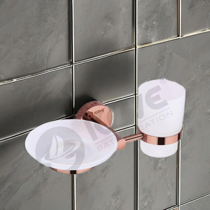 Porte-savon en acier inoxydable avec porte-gobelet Grace finition PVD or rose Ensemble d'accessoires de salle de bain mural antirouille élégant - Product Image 1