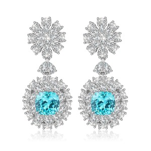 Luxury Women's Flower Drop <b>Earrings</b> With <b>Blue</b> Zircon Stone 925 Silver Claw Setting Wedding Jewelry - Product Image 6