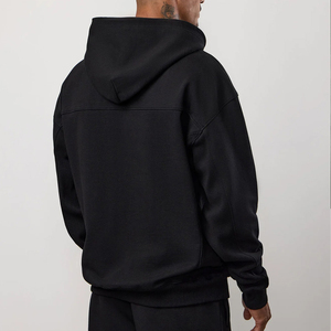 Men's Black Hooded Sweatshirt Regular Fit Casual Long Sleeve Pocket Fleece Autumn Wear 100% Cotton Knitted - Product Image 1