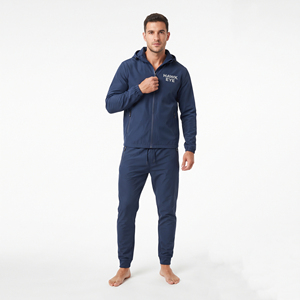 <b>Men's</b> <b>Navy</b> Blue Hooded Tracksuit Full Zip Jacket <b>Jogger</b> Pants Set Casual Athletic Wear Solid Color Breathable - Product Image 3