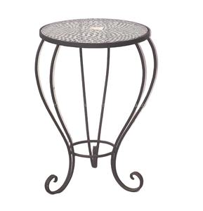 WROUGHT IRON METAL SIDE ROUNDED TABLE WITH GLASS TOP - Product Image 1