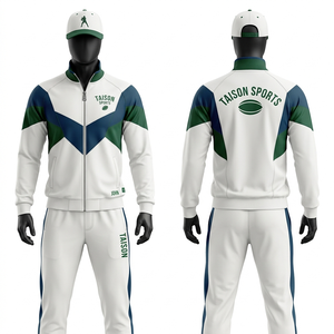 Conjunto Deportivo de Rugby para Hombre, 330 GSM, Tela Tricot Premium, Blanco, Verde, Azul, Paneles Geométricos, con Logotipo Bordado Personalizado - Product Image 1