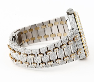 Montre de luxe pour homme avec bracelet en acier inoxydable, sertie de moissanite taille ronde qualité VVS, ton or jaune, analogique, style hip-hop - Product Image 4