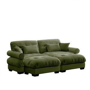Divano Moderno Oversize a 2 Posti in Velluto con Pouf, Braccioli Imbottiti, Cuscino Lombare e Cuscini Decorativi per Soggiorno - Product Image 5