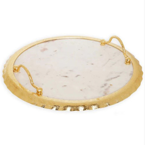 Plateau décoratif rond en acier, finition or antique, très demandé, meilleur prix, accessoire de cuisine et d'intérieur - Product Image 2