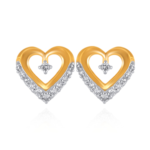 Boucles d'oreilles en or 14 carats avec diamants étincelants en forme de cœur, diamants de laboratoire taille ronde, bijoux fins de créateur pour femme - Product Image 1