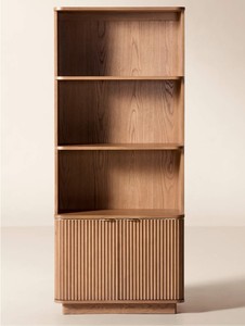 <b>Solid</b> Teak <b>Wood</b> <b>Bookcase</b> with Fluted Door Cabinet Luxury Closed Back Bookshelf for Home Office - Product Image 2