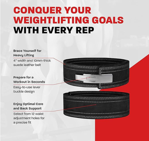 Ceinture de musculation pour hommes et femmes, noire, épaisseur 10 mm, ceinture à levier de 4 pouces de large pour soulevés de terre, squats et entraînements en salle de sport - Product Image 2