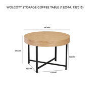 Table basse moderne en bois courbé avec plateau en placage de chêne naturel, structure en acier et compartiment caché pour salon