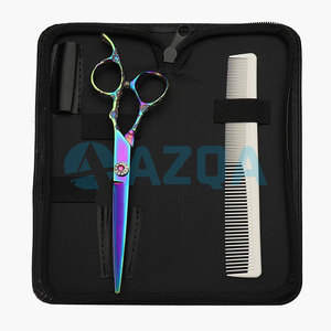 Tijeras de Corte de Pelo de Acero Inoxidable de 7 Pulgadas con Recubrimiento de Titanio Arcoíris, con Tornillo de Tensión con Incrustaciones de Gemas y Anillos de Dedo Desplazados - Product Image 3