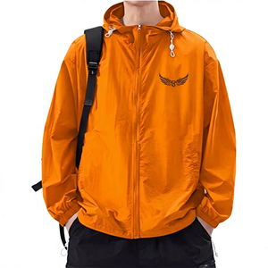 <b>Red</b> <b>Hooded</b> Windproof Casual Men's <b>Jacket</b> With Embroidery Logo Zipper Front Loose Fit Spring Outdoor Wear - Product Image 3