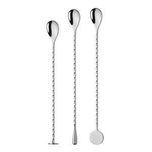 Juego de Cucharas de Bar Modernas de Acero Inoxidable, Cucharas para Mezclar Cócteles con Mango Trenzado, Espiral en Forma de Lágrima, Ecológicas, Hechas a Mano, Reutilizables - Product Image 1