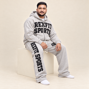 Conjunto de chándal unisex personalizado con letras aplicadas, sudadera con cremallera completa, pantalones de chándal de pierna ancha, ribete y estilo casual urbano. - Product Image 3