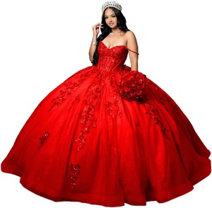 Abito da ballo di lusso <span class=keywords><strong>verde</strong></span> <span class=keywords><strong>menta</strong></span> per Quinceañera, con spalle scoperte, perline, applicazioni in pizzo, corsetto, stile principessa, per ballo di fine anno o serate eleganti - Product Image 3