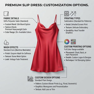 Vestido Sexy para Mujer, Talla Grande, Rojo, 100% Seda Satén, Cuello en V, Sin Mangas, Holgado, Corto, Bordado, Ecológico, Cintura Elástica, Ropa de Estar por Casa - Product Image 5
