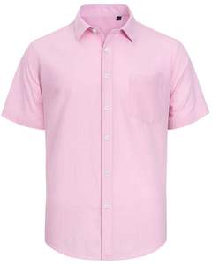 Mens Flannel Dress <b>Shirt</b> Solid 100 Cotton Business Turn-down Collar Anti-Wrinkle Breathable Anti-UV 140g <b>Half</b> Sleeve Custom - Product Image 1