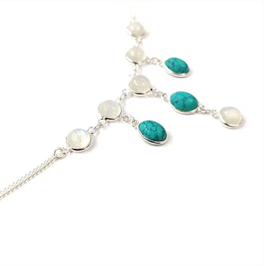 Collier multi-pierres avec turquoise et pierre de lune, élégant et léger, 8,5 grammes, bijoux en gros - Product Image 3
