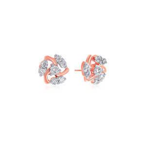 Pendientes de Diamantes con Baño de Oro Rosa, Corte Brillante Redondo, Diamantes Naturales, Joyería de Lujo para Mujer, Uso Diario - Product Image 3