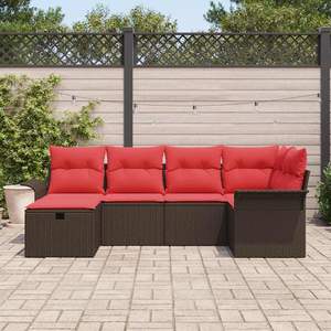 Ensemble de canapés de jardin en polyrotin marron et rouge, 6 pièces, avec coussins - Product Image 3