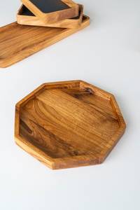 Plateau de service octogonal en bois de chêne rustique, plateau en bois, planche de service, accessoires de bureau faits à la main, raffinés - Product Image 6