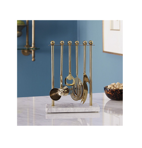 Juego de herramientas de barra de latón con elegante soporte de mármol blanco, perfecto para exhibir y organizar en la cocina del hogar, juego para café y vino. - Product Image 1