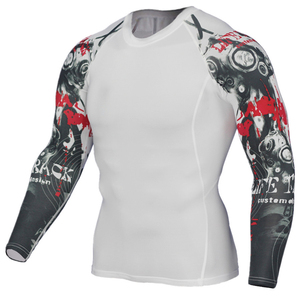 Mens Full Sleeve Rash Guard White <b>Printed</b> Quick Dry Polyester Athletic Training Sports Shirt Workout Fitness Cycling <b>Surfing</b> - Product Image 5