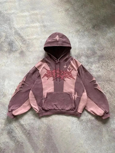 Sweat à capuche unisexe vintage en coton délavé à l'acide, avec patch brodé personnalisé, 500 GSM, haute qualité, style vieilli, vente en gros - Product Image 2