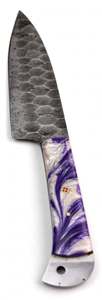มีดเชฟเหล็กดามัสกัสทำมือ มีดทำครัว ด้ามจับเรซิ่นมุกสีม่วง - Product Image 3