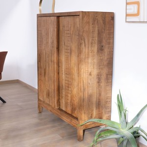 Vandana Amber Value high <b>sideboard</b> with two sliding doors in solid mango wood, warm style - Product Image 4