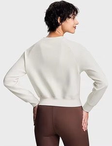 Sweat-shirt en tricot crème pour femme, col rond, manches longues, couleur unie, style décontracté, respirant, coupe régulière, style automne - Product Image 4