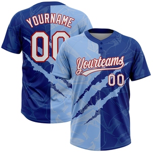 Venta al por Mayor Directa de Fábrica OMMIZ INDUSTRY, Jersey de Softbol Unisex con Diseño de Graffiti Personalizado, Azul Claro y Rojo Real, 3D, de Dos Botones - Product Image 1