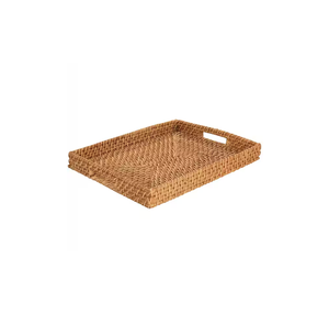 Bandeja Decorativa de Mimbre para Mesa de Centro de Buena Calidad, Cesta de Servicio al por Mayor, Producto de Alta Demanda con Asa, Bandeja Boho de Ratán - Product Image 5
