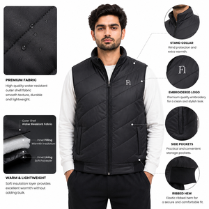 Men's Quilted Puffer Vest Custom Logo Stand Collar Zipper Padded Sleeveless Men's <b>Jackets</b> Wholesale Winter Outdoor Outerwear USA - Product Image 5