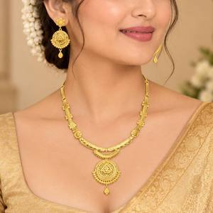 สร้อยคอทองชุบไมครอน 14K 18K 24K ขายส่ง พร้อมต่างหูแบบห้อยลายดอกไม้ดีไซน์ดั้งเดิม ชุดเครื่องประดับแฟชั่น - Product Image 3
