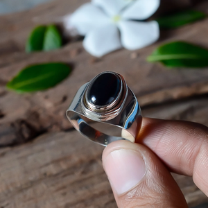 Bague en onyx noir pour homme et femme, pierre précieuse en onyx noir naturel, argent 925, bague unisexe - Product Image 2