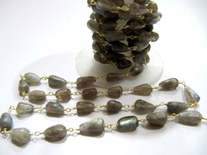 Natural Labradorite Plain Drop 5x10mm Wire Wrapped Beaded <b>Rosary</b> Chain - Product Image 2