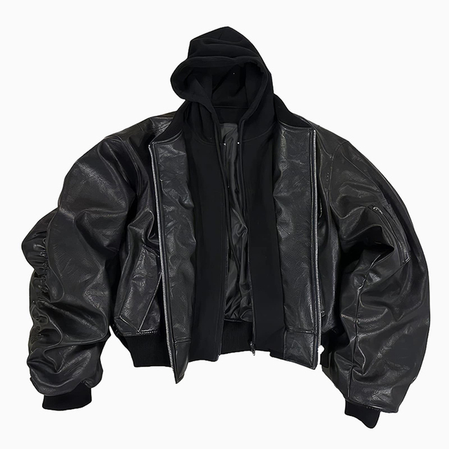 Men's Black Leather Bomber Jacket Full Sleeve Windproof Motorbike jacket with Flame-Retardant Protection Winter Style Coat