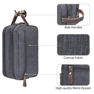 Trousse de Toilette Imperméable en Toile et Cuir à Double Fermeture Éclair avec Logo Personnalisé, Trousse de Voyage pour Rasage, Pochette Cosmétique LCTB-0038 - Product Image 5