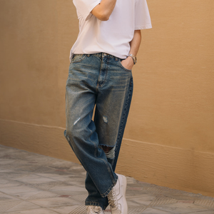 Jeans de mezclilla ajustados de diseño personalizado, estilo urbano para hombre, transpirables, antiarrugas, con bolsillos, estilo OEM - Product Image 5