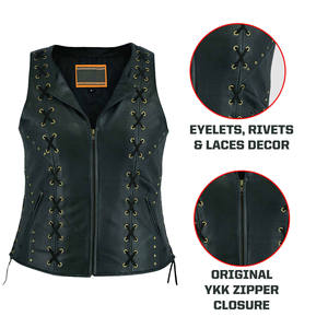 <b>Women's</b> <b>Leather</b> Biker Vest <b>Vintage</b> Motorcycle Sleeveless Outerwear Waterproof Windproof Zipper Closure Casual Fashion 2026 - Product Image 3
