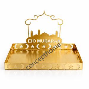 Bandeja Metálica con Diseño de Luna y Estrella para Eid Mubarak, Platos para Comida de Ramadán, Bandejas para Fiestas Musulmanas del Eid - Product Image 1