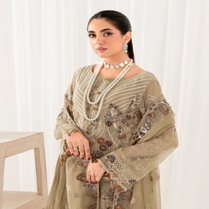 Vestidos DE TRABAJO bordados indios y paquistaníes para mujer, tres piezas, Saari Heavy Salwar Kameez, ropa de fiesta para la venta de Eid - Product Image 5