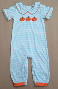 Vestido de bebé con estampado de calabaza y punto francés en 3D, corte en A, personalizado, OEM, ODM, manga corta, 100% algodón - Product Image 3