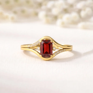<b>Emerald</b> Cut Red Garnet <b>Ring</b> Split Shank January Birthstone <b>Ring</b> Natural Red Gemstone Statement <b>Ring</b> 925 Sterling <b>Silver</b> Gold - Product Image 2